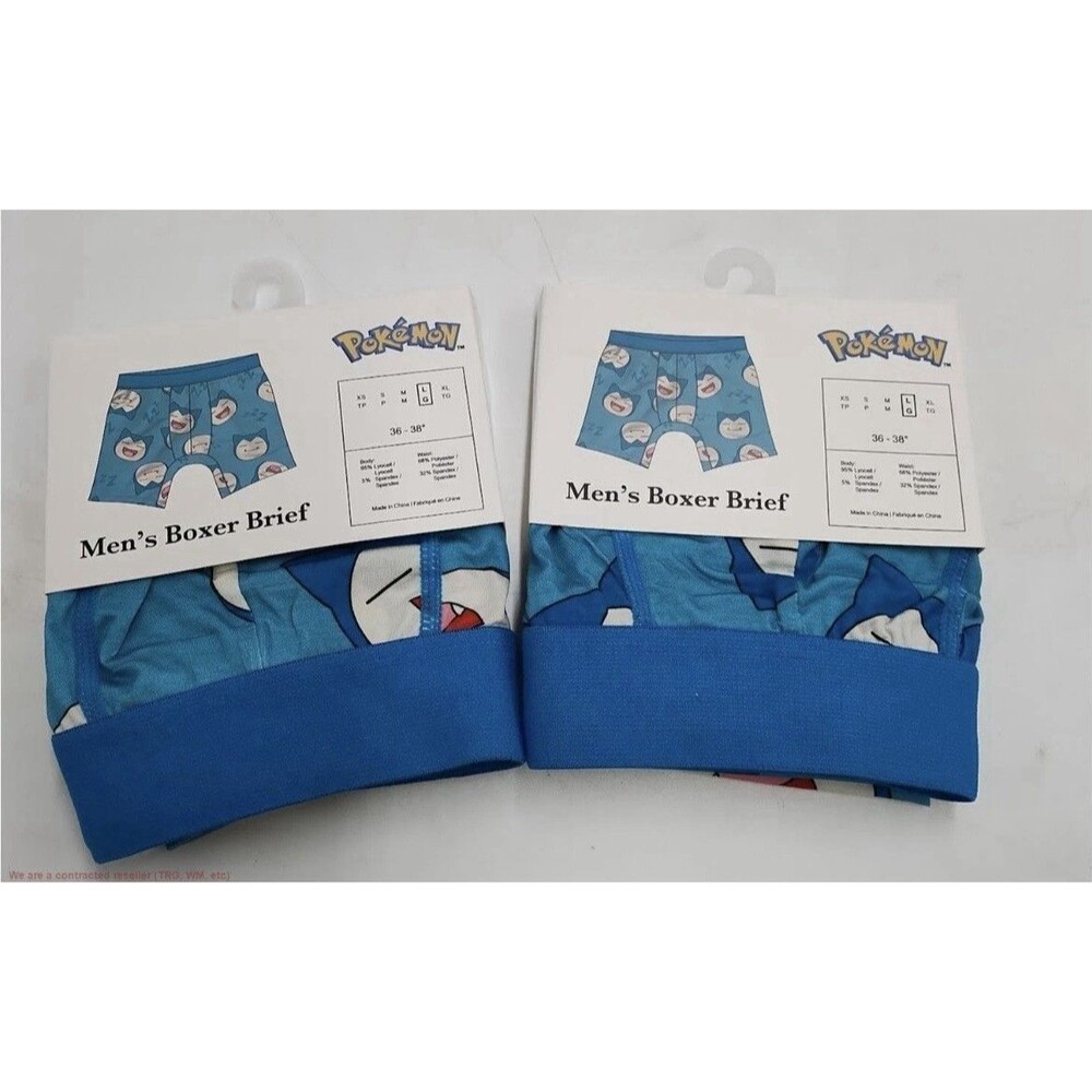 2 PACK Men's Pokemon Snorlax Comfy Briefs - Blue L